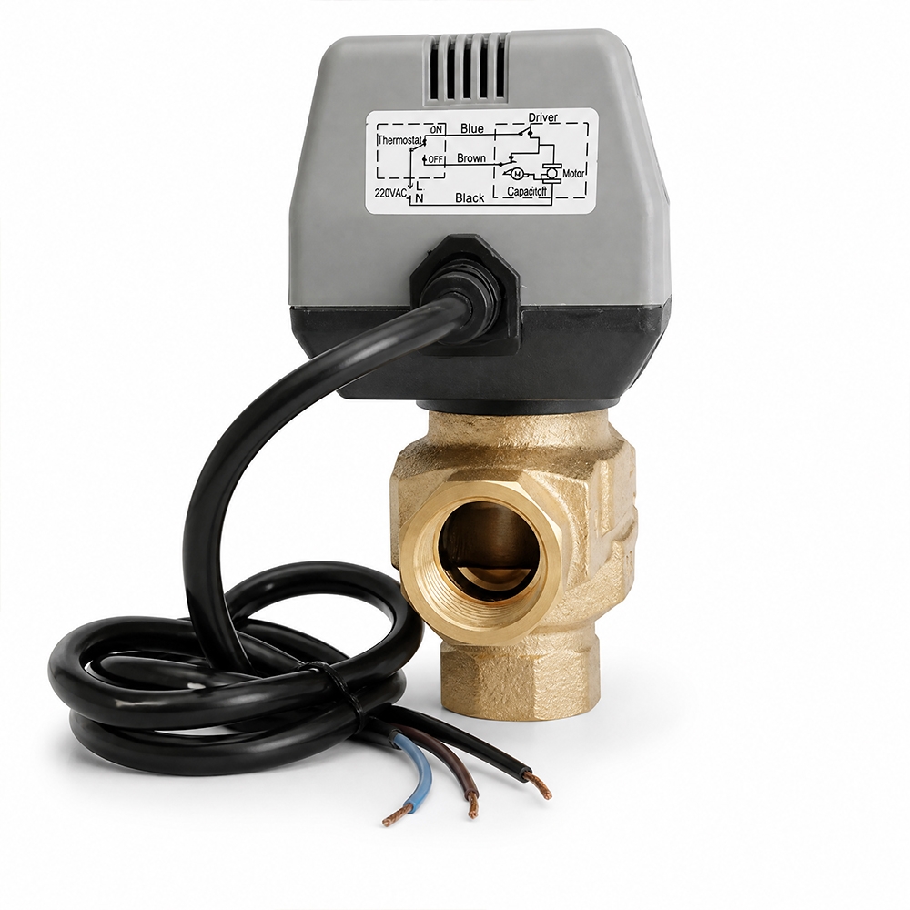 TP40 Series 3 Way brass motorized Valve for HVAC Fan Coil Bypass and Residential Heating and Cooling System