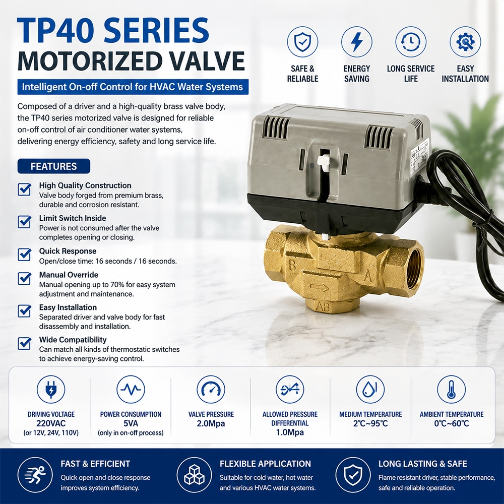 TP40 Series 2 Way On Off Valve for HVAC Fan Coil and High Efficiency HVAC System