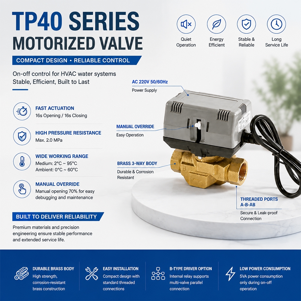 TP40 Series 2 Way On Off Valve for HVAC Fan Coil and High Efficiency HVAC System