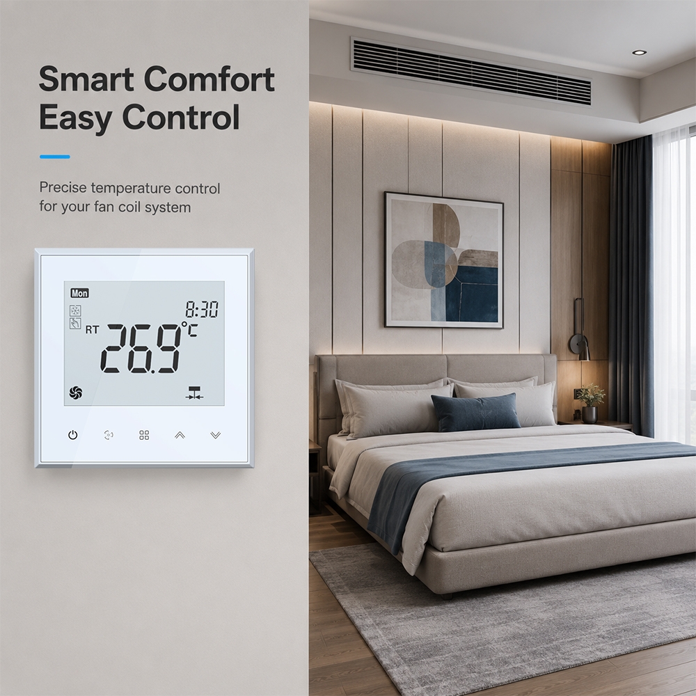 TP505 Series Modbus Touch Type Fan Coil Controller with Heating Cooling Ventilation Mode