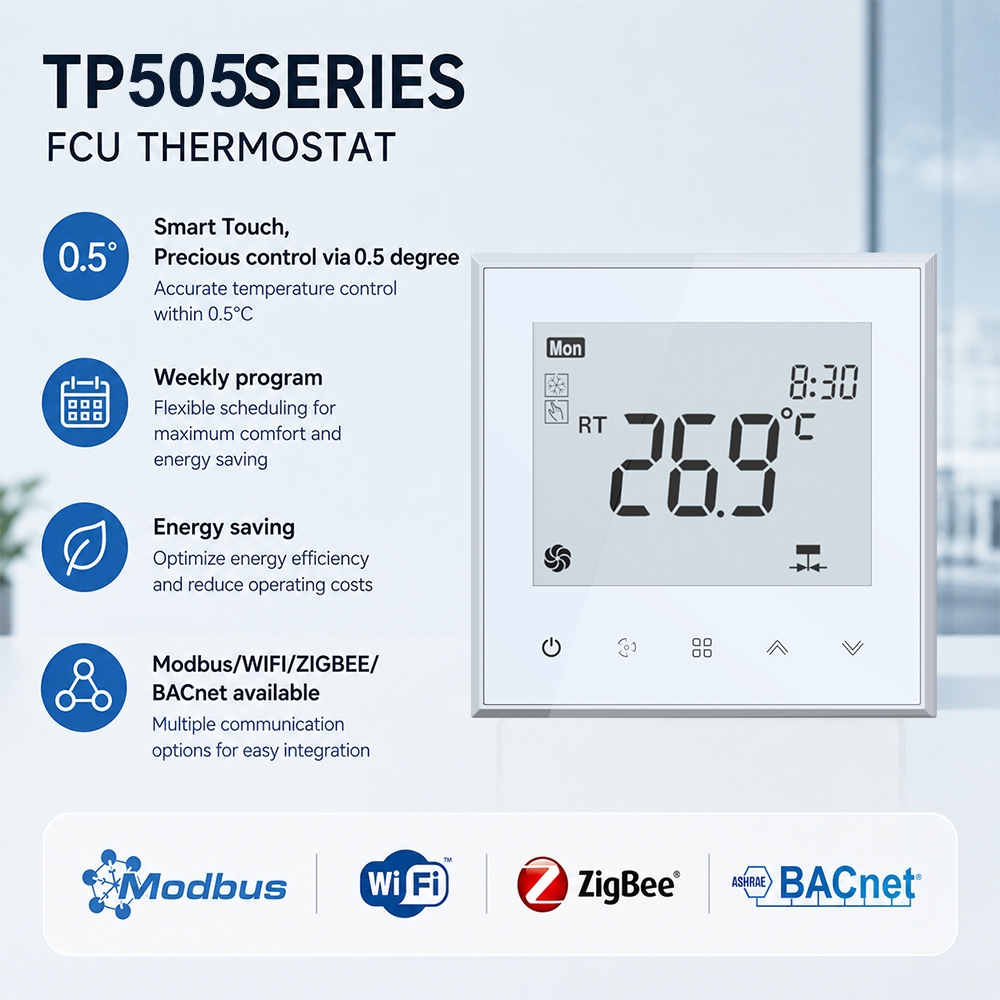 TP505 Series Zigbee Wireless Fan Coil Thermostat for Smart Building HVAC Automation