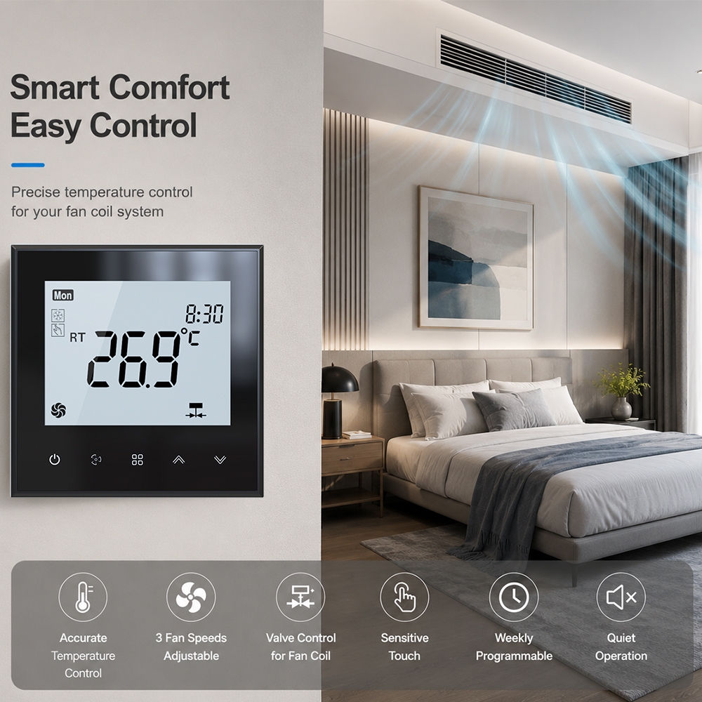 TP505系列暖通空调（HVAC）系统用周编程触摸屏风机盘管温控器