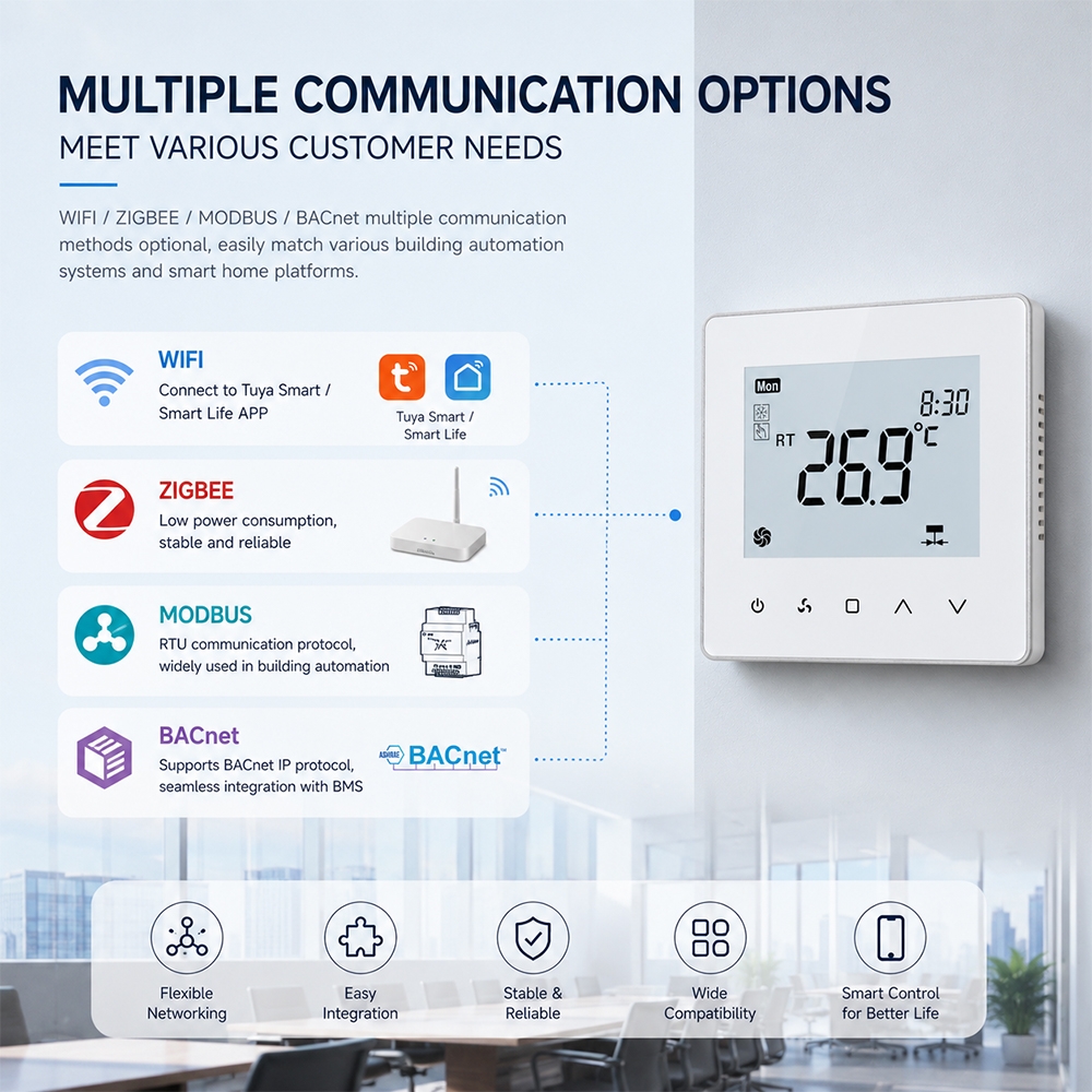 TP518 Series WiFi Fan Coil Thermostat with APP Remote Control for HVAC System