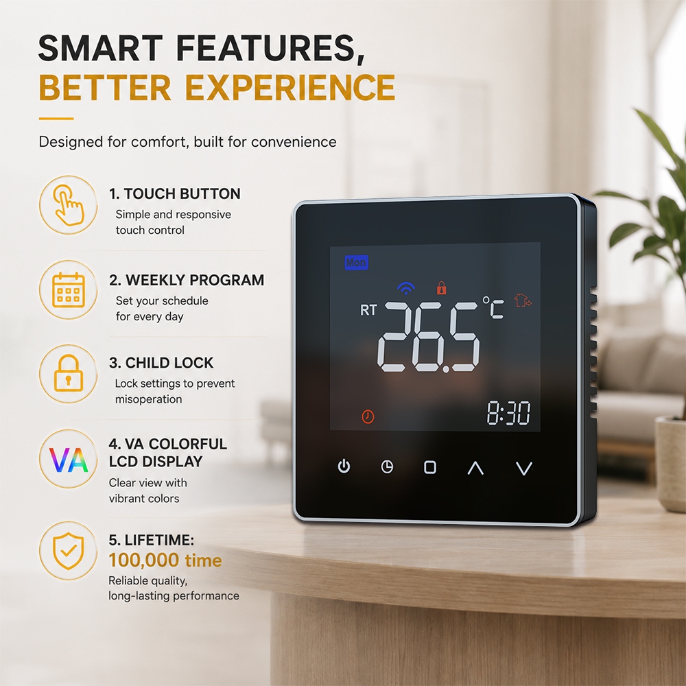 TP538WHPW WIFI Colorful VA LCD heating room thermostat