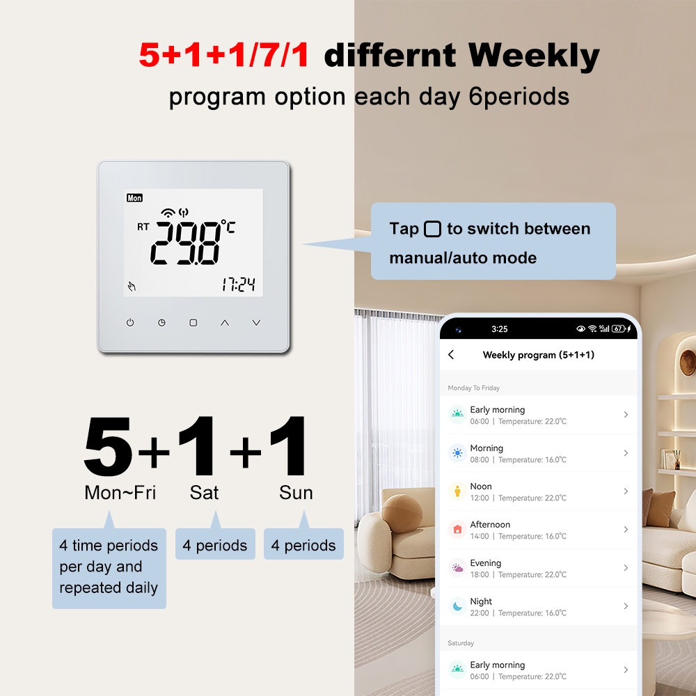 TP608RF-TR-ZB  Battery-Powered 868MHz RF Heating Thermostat with Zigbee App Control