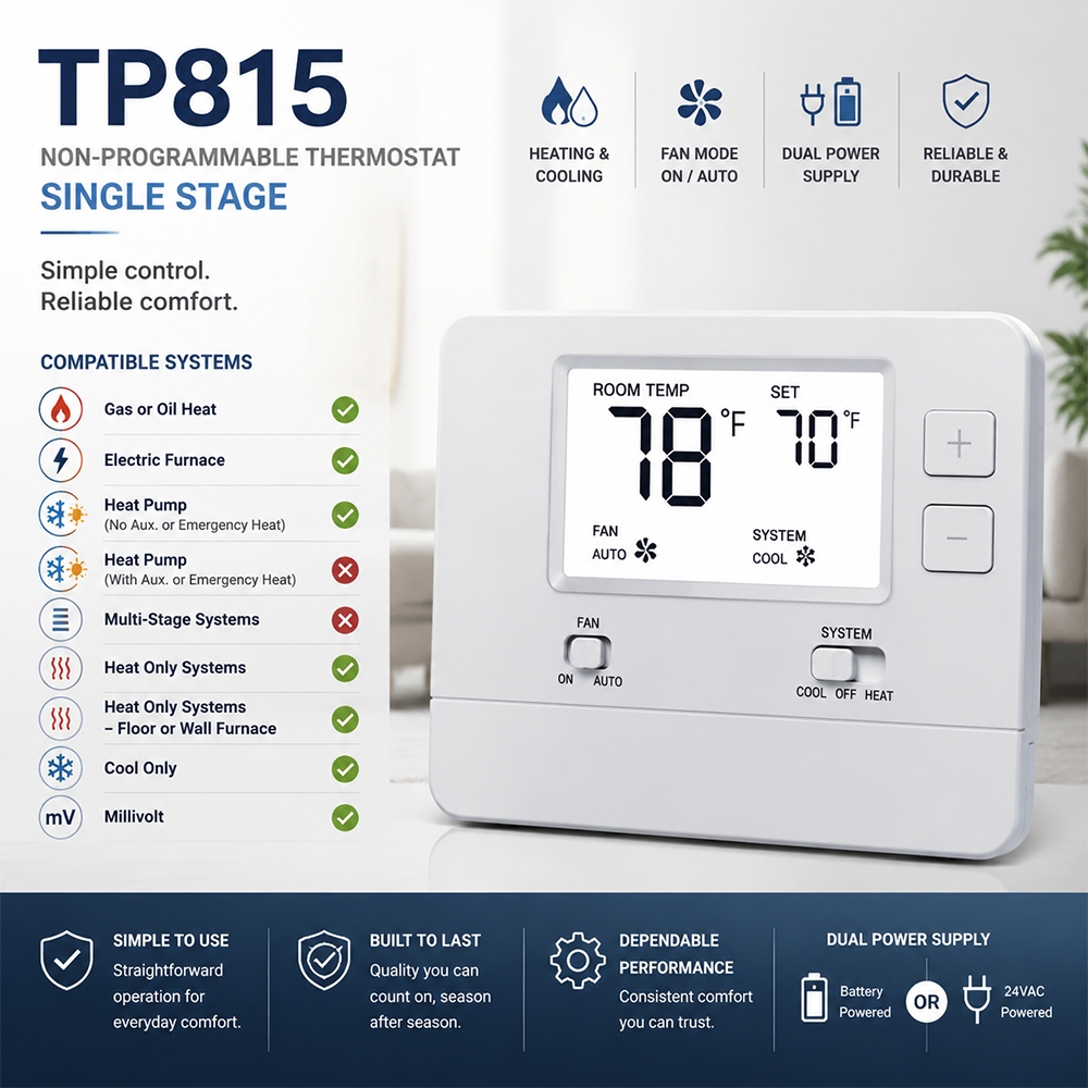 TP815 24V Single Stage Thermostat for Air Conditioner and Furnace System