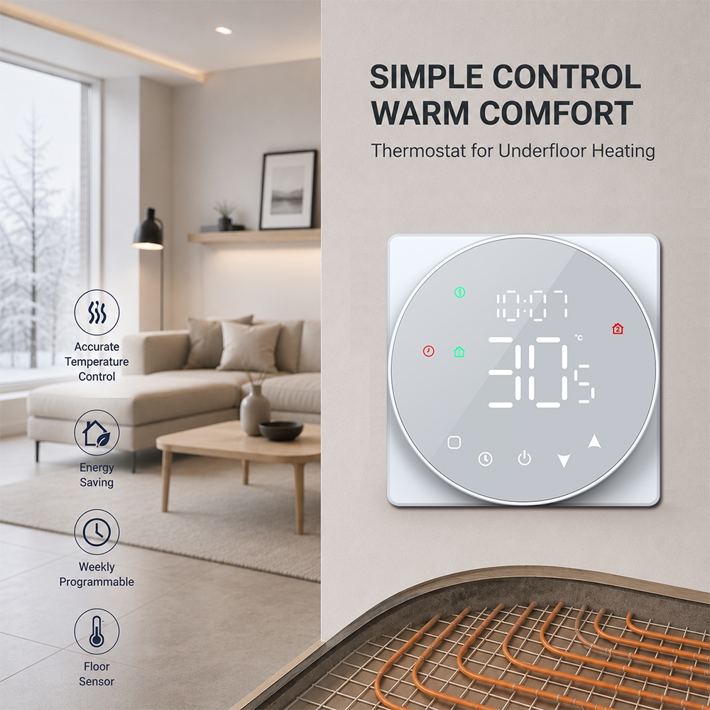 TP908UHPW Smart LED display Touch type Underfloor Heating Thermostat with WiFi APP Control