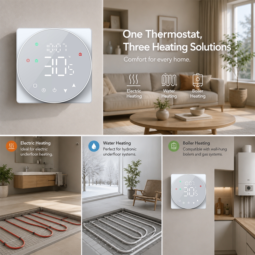 TP908UHPW Smart LED display Touch type Underfloor Heating Thermostat with WiFi APP Control