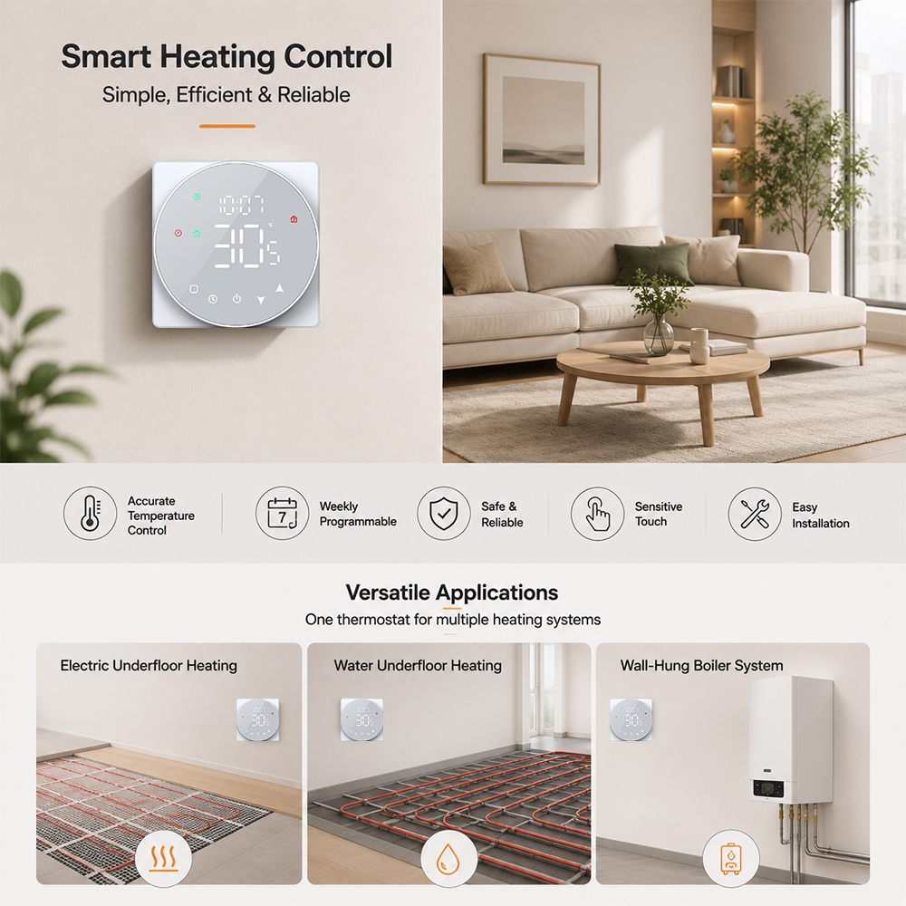 RS485 Water heating weekly programmable thermostat TP908WHPN