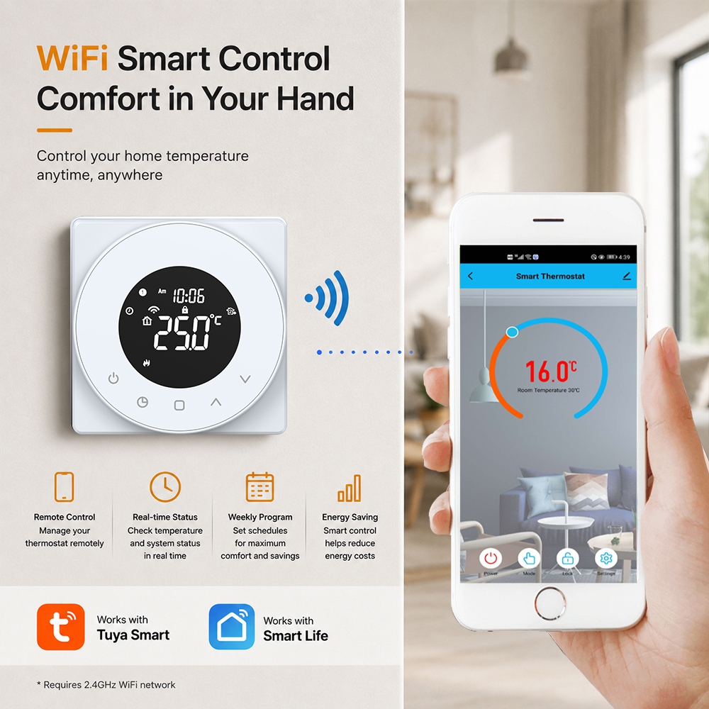 TP909WHPW Digital Tuya Smart WIFI Hydronic Heating Thermostat