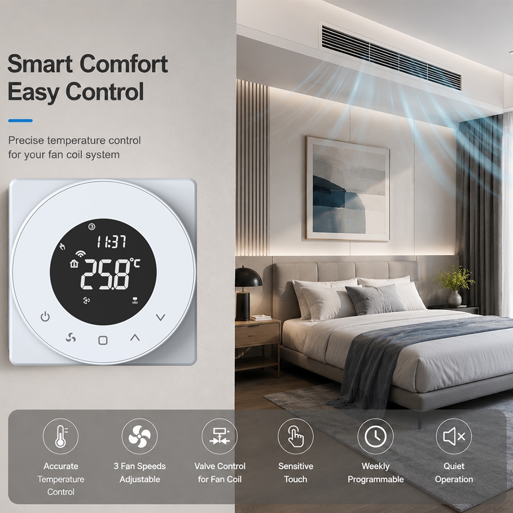  TP909 Series Advanced RS485 Modbus Fan Coil Thermostat for Hotel, Office and Apartment HVAC