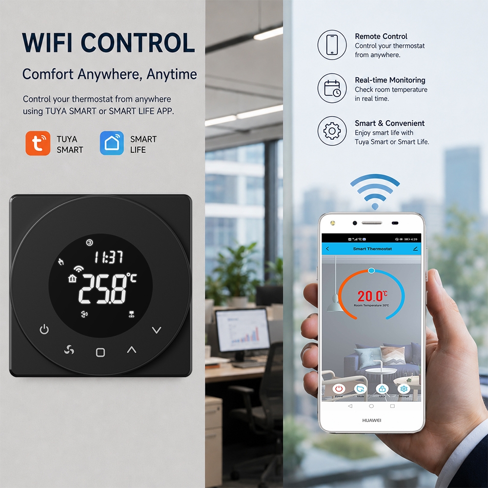 TP909 Series Tuya WiFi Fan Coil Thermostat for Smart Home and Commercial HVAC Control